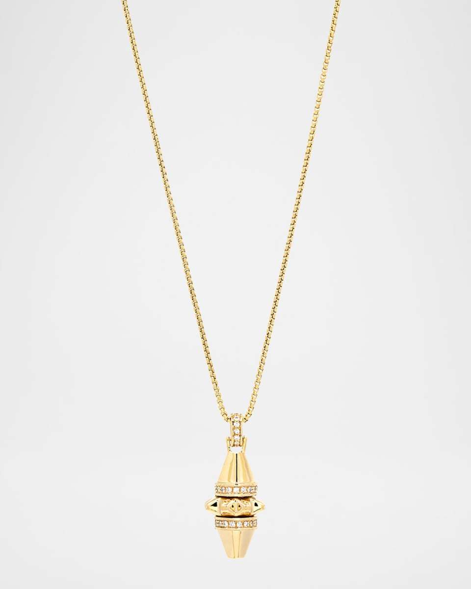 18K Yellow Gold Cardamom Spinning Vertical Necklace with Diamonds